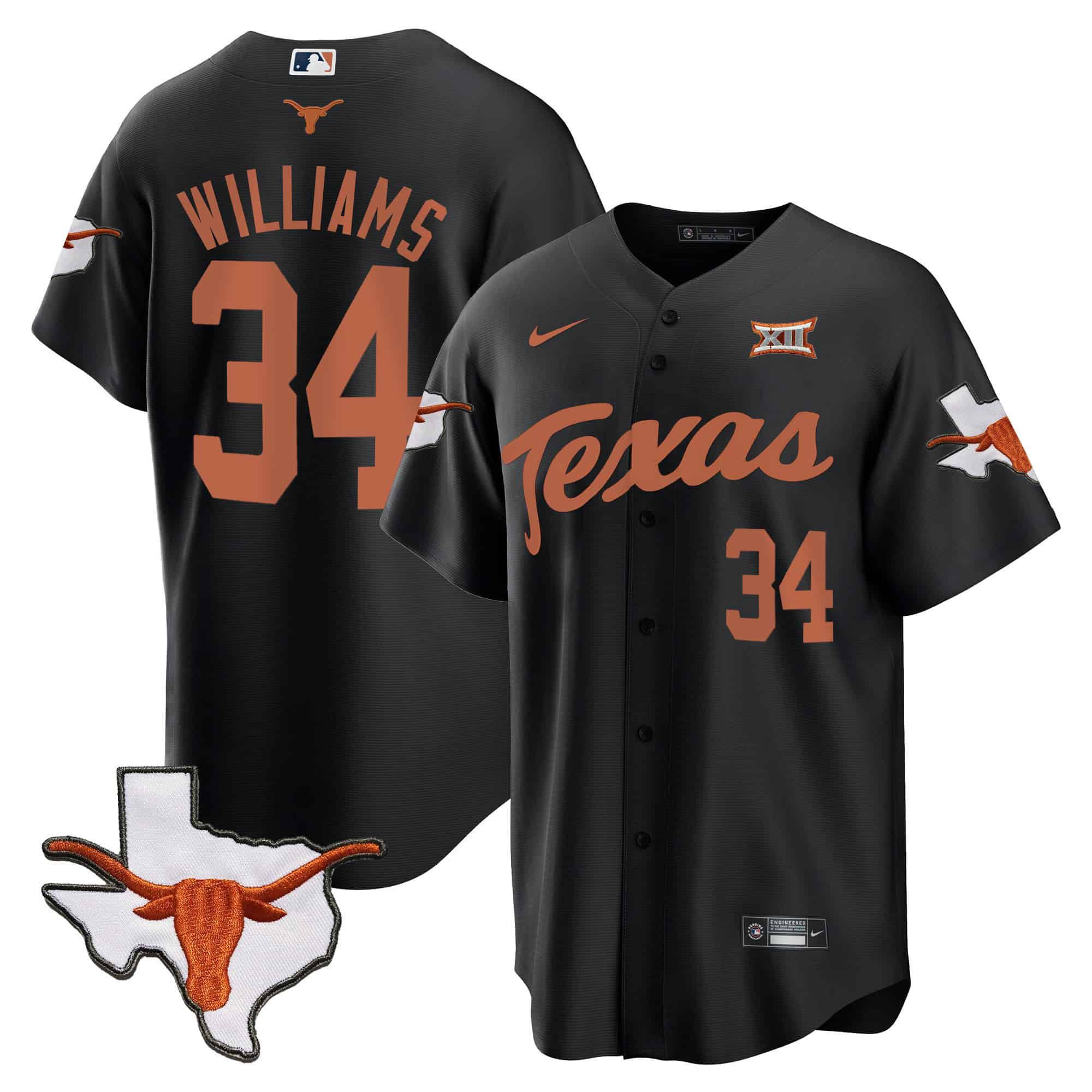 Men Texas Longhorns #34 Williams Black 2024 Baseball NCAA Jersey->indianapolis colts->NFL Jersey